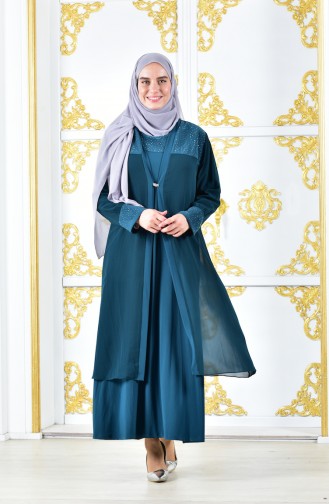 Büyük Beden Abiye İkili Takım 1041-02 Zümrüt Yeşili 1041-02