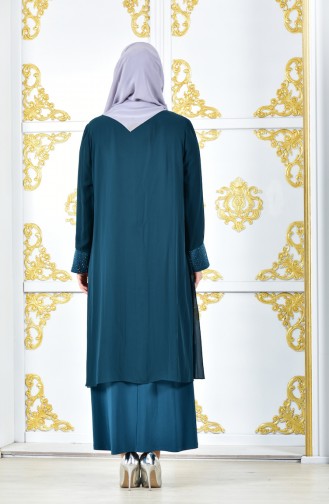 طقم فستان من قطعتين بتصميم مقاسات كبيرة 1041-02 لون أخضر زمردي 1041-02