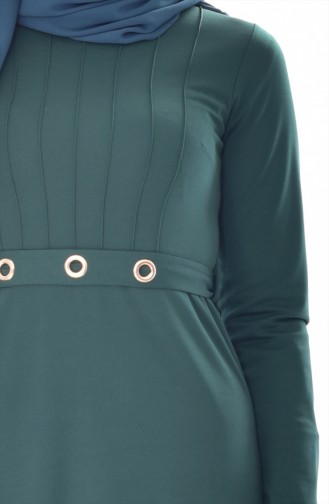فستان بتصميم حزام خصر 4474-03 لون أخضر زمردي 4474-03