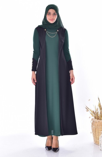 فستان بتصميم موصول بقطعة 4482-06 لون اخضر زُمردي 4482-06
