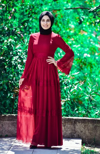 Claret Red Hijab Dress 52709 -06