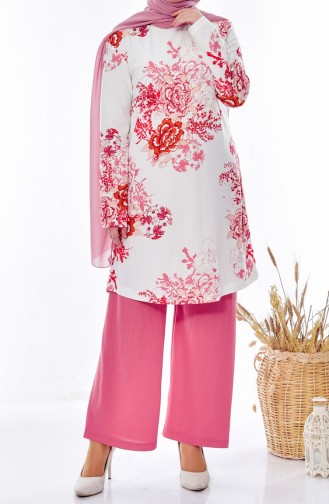 Patterned Tunic Trousers Double Suit 0278-04 Dried rose 0278-04