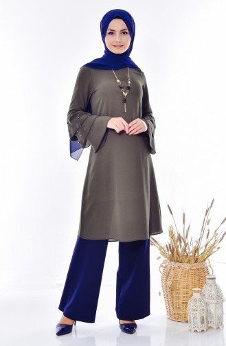 Kolyeli Tunik 4964-04 Haki