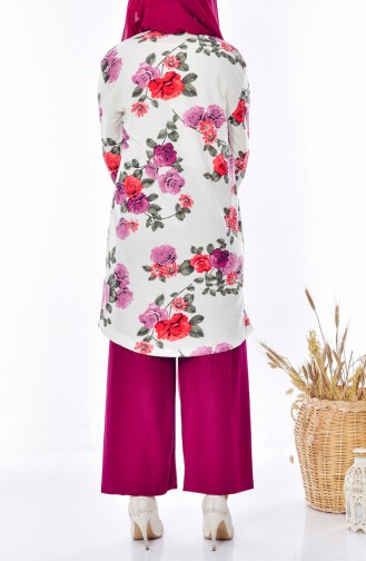 Flower Patterned Tunic Trousers Double Suit 0277-03 Plum 0277-03