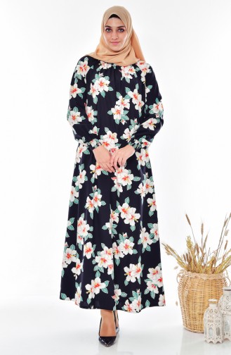 Flower Patterned Dress 0217-01 Black 0217-01