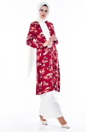Floral Patterned Tunic 5006-02 Burgundy 5006-02