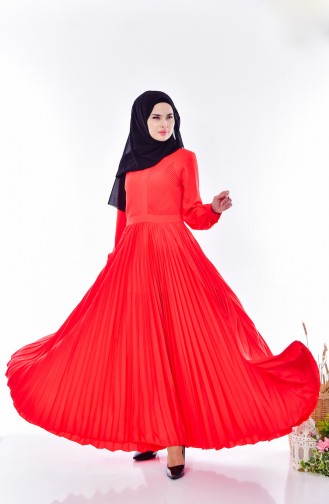 فستان بتصميم طيات 28358-05 لون مرجاني 28358-05