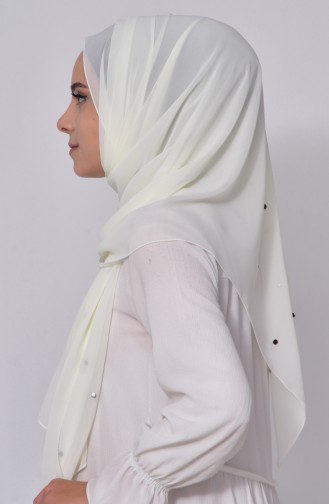 Metal Studded Chiffon Shawl 3030-10 Cream 10