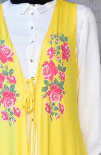 Flower Printed Vest 1766-03 Yellow 1766-03