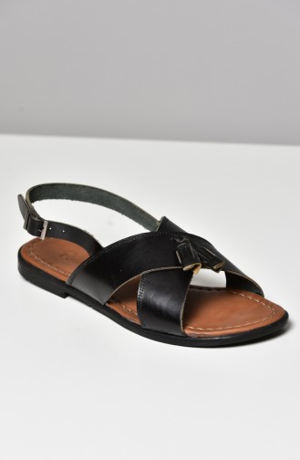 Kadın Hakiki Deri Sandalet A3008-18-01 Siyah