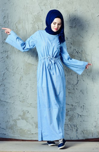 فستان رياضي بتصميم مُخطط 4403-03 لون أزرق فاتح 4403-03