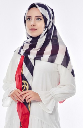 Patterned Shawl 2027-02 Red White 02