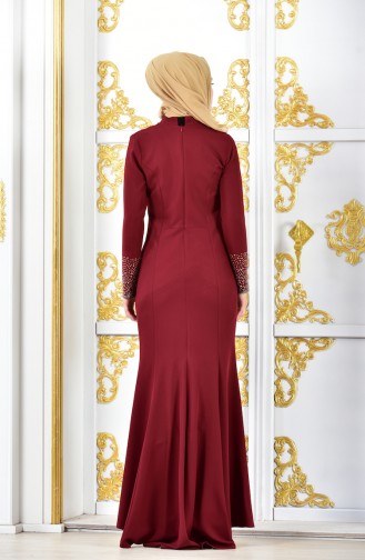 Claret Red Hijab Evening Dress 6034-04