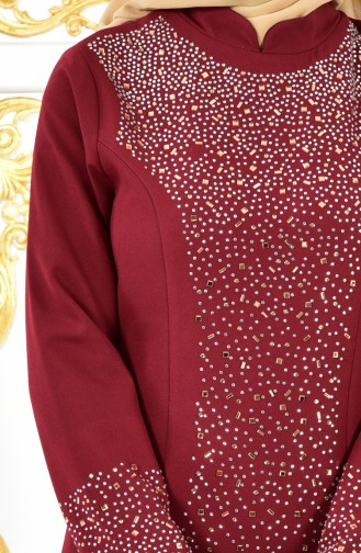 Claret Red Hijab Evening Dress 6034-04