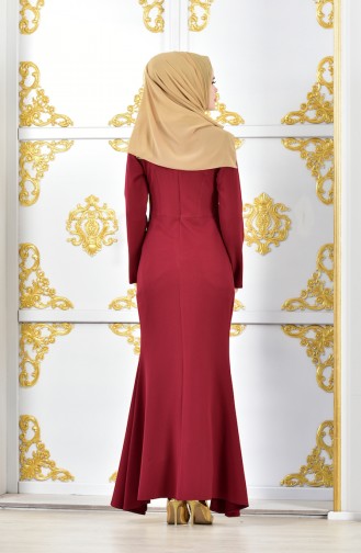 فستان سهرة بتصميم مُطبع باحجار لامعة  6046-05 لون خمري 6046-05