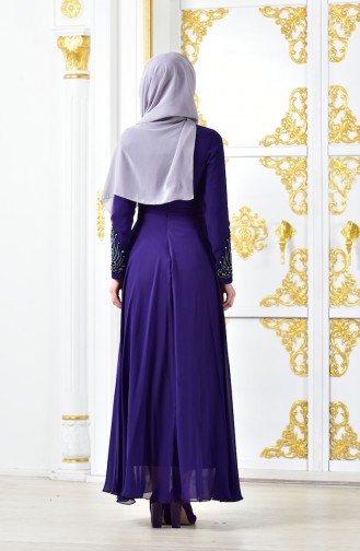 Taşlı Abiye Elbise 6032-05 Eflatun
