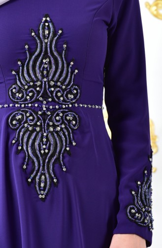 Taşlı Abiye Elbise 6032-05 Eflatun