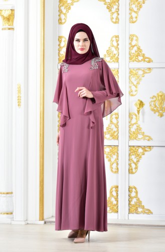 Robe de Soirée Bordée 1285-01 Rose Pâle 1285-01