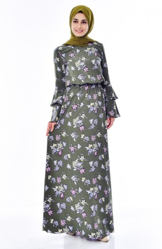 فستان بتصميم مورّد 60004-01 لون اخضر كاكي 60004-01