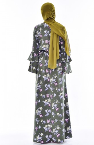 Flower Patterned Dress 60004-01 Khaki 60004-01