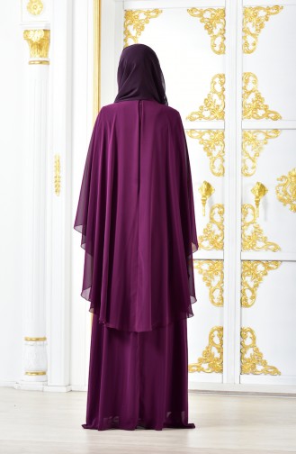 فستان سهرة من قطعتين مزين بالؤلؤ 1002-03 لون ارجواني داكن 1002-03