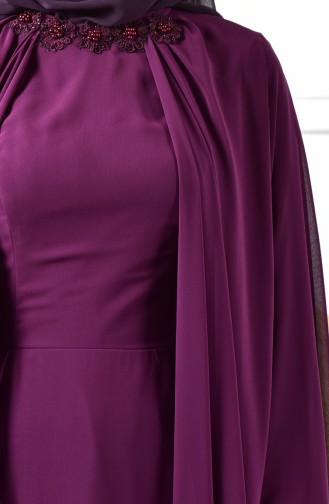 فستان سهرة من قطعتين مزين بالؤلؤ 1002-03 لون ارجواني داكن 1002-03