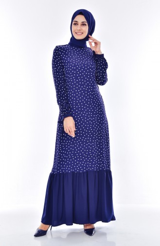 Polka Dot Crepe Dress 1924-05 Navy Blue 1924-05