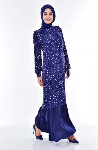 Polka Dot Crepe Dress 1924-05 Navy Blue 1924-05