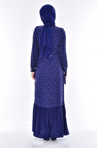 Polka Dot Crepe Dress 1924-05 Navy Blue 1924-05