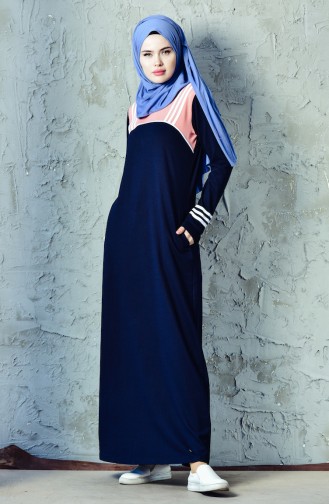 Navy Blue İslamitische Jurk 8207-01