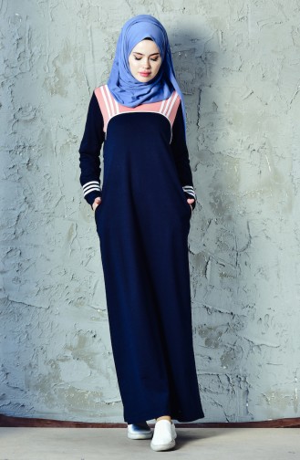 Navy Blue Hijab Dress 8207-01