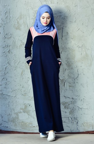 Navy Blue İslamitische Jurk 8207-01