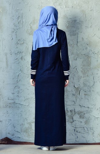 Navy Blue Hijab Dress 8207-01