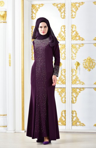 Purple Hijab Evening Dress 6034-01