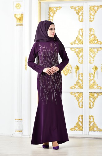 Purple Hijab Evening Dress 6046-01