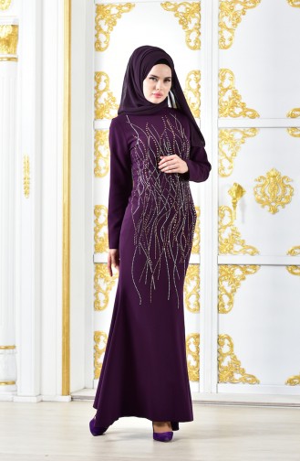 Purple Hijab Evening Dress 6046-01