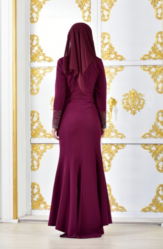 Plum Hijab Evening Dress 6034-06