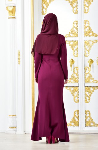 فستان سهرة بتصميم مُطبع باحجار لامعة  6046-08 لون ارجواني 6046-08