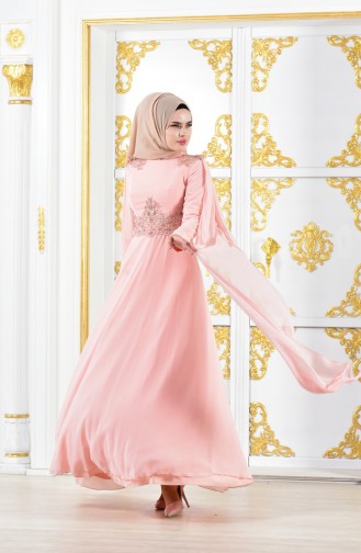 Powder Hijab Evening Dress 0102A-03