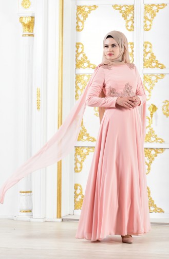 Besticktes Abendkleid mit Spitzen 0102A-03 Puder 0102A-03