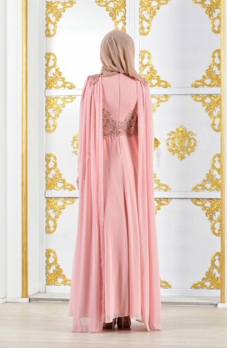 Powder Hijab Evening Dress 0102A-03