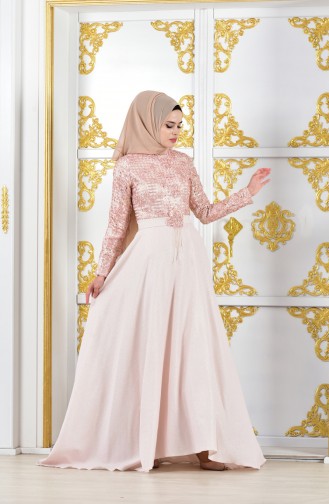 Powder Hijab Evening Dress 11185-01