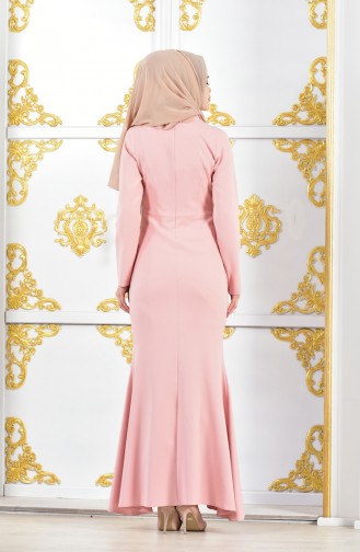 فستان سهرة بتصميم مُطبع باحجار لامعة  6046-03 لون وردي 6046-03