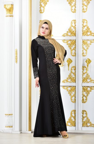 Black Hijab Evening Dress 6034-03