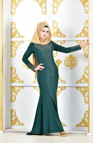 Emerald Green Hijab Evening Dress 6034-05