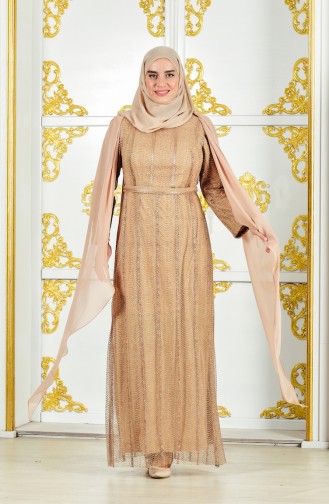 Golden Hijab Evening Dress 4003-01