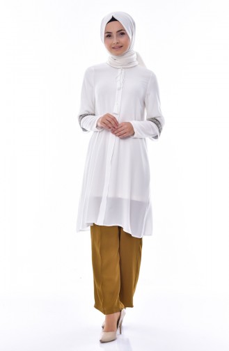 Embroidered Sleeve Tunic 4173-01 White 4173-01