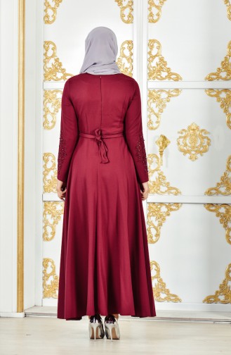 فستان سهرة بتصميم حزام للخصر مُزين باحجار لامعة 1011-08 لون خمري 1011-08