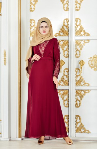 Dantelli Abiye Elbise 1284-01 Bordo