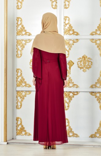 Robe de Soirée a Dentelle 1284-01 Bordeaux 1284-01